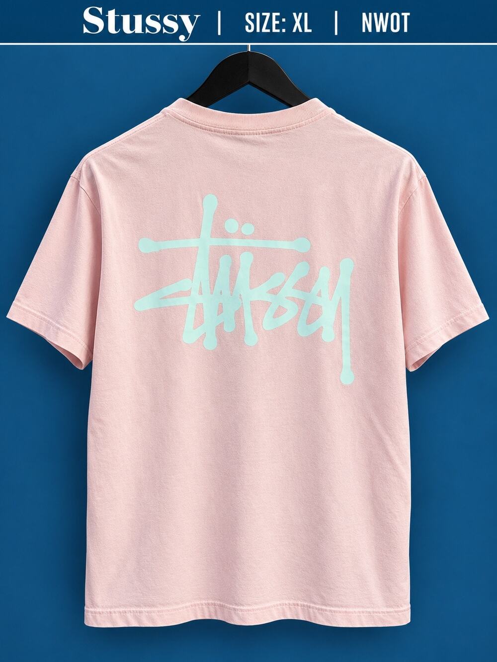 Stussy Pink Mint Stock Logo Tee XL NWOT Streetwear